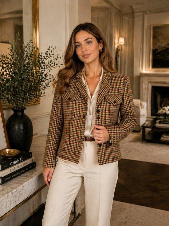 Hugo Buscati Jackets & Blazers - Vintage Hugo Buscati Milano Women's Houndstooth Jacket - Brown Small